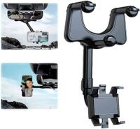 Versatile Car Phone Holder and Retractable Rear View Mirror: Rotatable, Retractable, Adjustable for All Phones and Vehicles