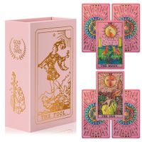 gold foil accents Pink Tarot Cards with Guidebook Includes card meanings printed for quick reference,Waterproof & Wrinkle Resistant