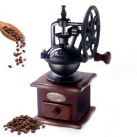 Vintage Charm Hand Manual Coffee Grinder with Wooden Finish, Roller Mill, and Classic French Press for Freshly Brewed Coffee