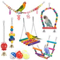 Complete Birdcage Toy Set: Swing, Hammock, Ladder, and Chewing Toys for Small Birds