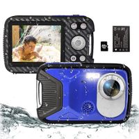 16FT Waterproof 30MP Digital Camera with 32G Card,Rechargeable Battery,18X Point and Shoot for kids Snorkeling Swimming Vacation (Blue)