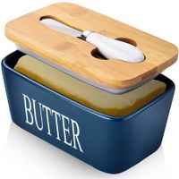 Premium Butter Dish with Lid: Large Ceramic Butter Keeper with Silicone Seal, Perfect for Kitchen Countertop and Gifting (Blue)