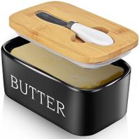 Large Ceramic Butter Dish with Lid and Silicone Seal - Perfect for Kitchen Countertop, Black