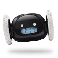 Extra Loud Run-Away Alarm Clock on Wheels for Heavy Sleepers, with Funny Rolling and Jumping Action (Black)