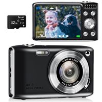 48MP Digital Camera for Beginners - Compact and Easy-to-Use with Macro Mode, 1080P HD Video, Flash, 16x Zoom, Anti-Shake, and 32GB SD Card (Black)