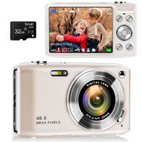 48MP Point and Shoot Digital Camera with 32GB SD Card, Macro Mode, 1080P HD, Flash, 16x Zoom, Anti Shake, 2.88 inch IPS Screen (Gold)