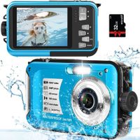 Waterproof Underwater Camera: 30MP with 32GB Card, 16X Digital Zoom, and 10FT Depth for Snorkeling (Blue)