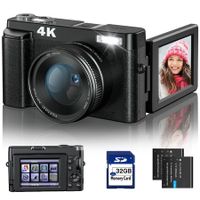 4K Anti-Shake Digital Camera for Stunning Photography and Smooth Video-48MP Vlogging Camera with Large 3" flip screen,Autofocus,SD Card,Built-in flash,16X Zoom (2 Batteries Included)