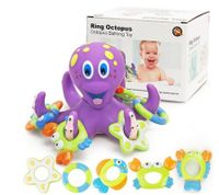 Floating Purple Octopus with 5 Hoopla Rings: Interactive Bath Toy for Toddlers and Kids