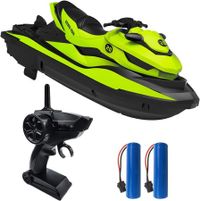 Kids RC Boat with Dual Motors, 2 Batteries, 2 Charger Cables, and Low Battery Prompt (Green)