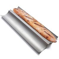 Perforated 2 Loaves Baguettes Bakery Tray,Nonstick Baguette Baking Pans for Perfectly Crisp French Bread(15" x 6.3",Silver)