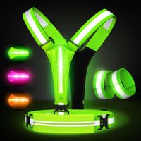 High Visibility LED Reflective Running Vest with USB Rechargeable Light,Waterproof Phone Bag,Armband,Adjustable Fit for Men Women (Green)