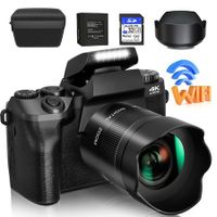 4K Digital Camera with WiFi,Touch Screen,64MP Vlogging,32GB SD Card,Lens Hood,3000mAH Battery,Front & Rear Cameras-Black