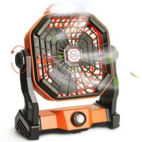 Rechargeable Portable Camping Fan with LED Lantern and Hanging Hook, Quiet Operating Orange