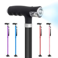 Folding Walking Cane Stick with 2 LED Lights and Quad Base for Stability(Black)