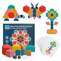 180-Piece Classic Educational Montessori Toys Wooden Pattern Blocks for Preschool and Kindergarten