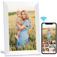 Smart Wifi 10.1 Inch Digital Photo Frame with 16GB Storage & Vivid 1280x800 IPS Touch Screen, Instantly Share Photos/Videos Anywhere via Easy-Setup App, Auto-Rotate Wall Mountable-White