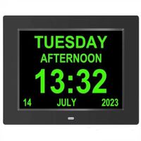 8-inch Digital Alarm Clock Desktop Clock with Digital Photo Frame and Calendar, Ideal for Seniors (Black)