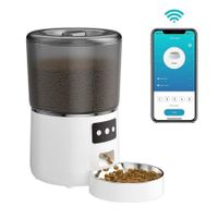 WiFi Automatic Cat Feeder Dispenser with APP Control and Smart Timing, Stainless Steel Bowl (White)