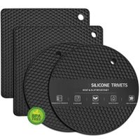 BPA Free Food Silicone Trivet Mats (4 Pack): Heat-Resistant, Multipurpose Non-Slip Hot Pads for Potholders, Hot Dishers, Jar Openers, and More (Black)