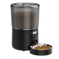 Large 4L Stainless Steel Auto Smart Cat Feeder Bowl with LCD Display and Timer  for Fresh Feeding (Black)