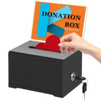 Clear Donation/Ballot/Raffle/Suggestion Box with Lock & Sign Holder, Transparent design(Black)