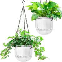 2-Pack Transparent Self-Watering Hanging Planters with 3 Hooks, Drainage Holes for Indoor and Outdoor Use