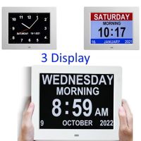 Large Digital Clock with 8-Inch Display, 3 Interface, 8 Alarms, Non-Abbreviated Day & Month for Elderly Seniors (Black)