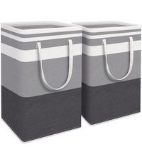 2-Pack Large Waterproof Laundry Baskets with Extended Handles, Freestanding & Collapsible Clothes Hampers for Clothes and Toys (Gradient Grey, 75L)