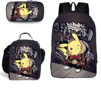 3-Piece Pokemon Cartoon Backpack Set: Travel Backpack,40cm Multi-Function Daypack,Large Capacity Shoulder Bag Perfect Gift Idea