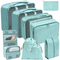 Luggae Suitcase 9-Piece Travel Packing Organizers and Cubes with Large Toiletry Bag for Clothes and Shoes