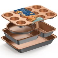 5 Essential Pans for All Baking Needs - Round & Square Cake Pans, Loaf Pan, Muffin Pan, and Roasting Pan - Dishwasher Safe for Easy Cleanup