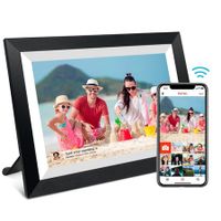 10.1" Digital Smart WiFi Photo Frame with crystal clear 1280x800 IPS LCD Touch Screen,Auto-Rotation,Built-in 16GB Memory for Effortless Photo Sharing(Black Wooden Frame)