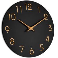 10 Inch Silent Wall Clock, Non-Ticking, Battery Operated, Modern Wooden Decorative Clock for Home, Kitchen, Bedrooms, Office (Black)