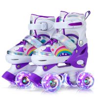 Adjustable Kids and Teens Roller Skates with 4 Light Up Wheels (Size 33-37, Purple)