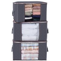 3-Pack Large Capacity Foldable Clothes Storage Bags with Clear Window, Sturdy Zipper, for Blankets and Bedding (90L, Grey)