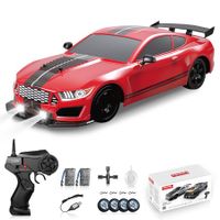 Remote Control Car 1:16 2.4GHz 4WD RC Drift Car,Rechargeable High Speed RC Cars with Spray,Cool Lights,Two Batteries and Extra Tires Toy Car (Must Red)