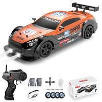 Remote Control Car 1:16 2.4GHz 4WD RC Drift Car,Rechargeable 18KM/H+ High Speed RC Cars with Spray,Cool Lights,Two Batteries and Extra Tires Toy Car (GTR OG)