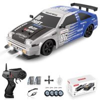 Remote Control Car 1:16 2.4GHz 4WD RC Drift Car,Rechargeable High Speed RC Cars Racing Car with Spray,Cool Lights,Two Batteries and Extra Tires Toy Car (Blue AE86)