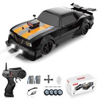 Remote Control Car 1:16 2.4GHz 4WD RC Drift Car,Rechargeable 18KM/H+ High Speed RC Cars Racing Car with Spray,Cool Lights,Two Batteries and Extra Tires Toy Car (Black OG)