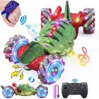 Remote Control Car,2.4GHz LED Gesture Sensing RC Car,4WD Rotation RC Stunt Car with Lights and Music,Dino Toys for Kids Ages 3+ (Red)