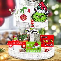 Christmas Tiered Tray Decorations, 6Pcs Wooden Signs Table Centerpieces for Holiday Indoor Home Table Top Decorations, Tray not included