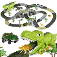 Toys Race Track 281 Pcs Train Setwith 4 Dinos Figures,2  Electric Race Cars with Light for Kids