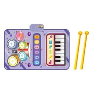 Kid Musical Mat,Keyboard & Drum Mat with 2 Drum Sticks, Learning Piano Mat Educational Music Toys Gifts for 3+ Girls Boys Color Purple