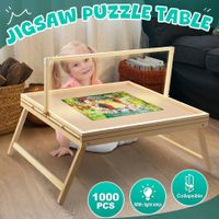 1000pcs Jigsaw Puzzle Table Board Tray Wooden Games Desk Plate Portable Holder Folding Legs 4 Drawers Adjustable Light Strip