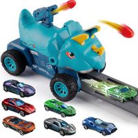 Truck Toys with 6 Die-Cast Metal Cars Foldable Track & Missile Launcher Birthday Gift Idea Toys for Kids Ages 3+(Blue)