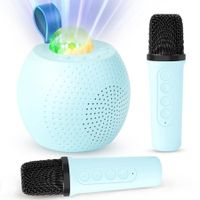 Mini Karaoke Machine for Kids Bluetooth Speaker with 2 Wireless Mic,Portable Microphone Speaker with Colorful LED(Blue)