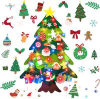 DIY Felt Christmas Tree with 32pcs Ornaments Family 3D Fake Xmas Tree with 20 LED Lights for Kids Home Door