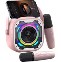 Mini Karaoke Machine for Kids - Phone Stand & Brilliant Sound & 2 Sensitive Microphones -Pink