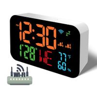 Digital Alarm Clock, Desk Clock with Temperature Humidity,Calendar,Week,Accurate time,Snooze,12/24 H, for bedrooms,Office,4 Level of Brightness